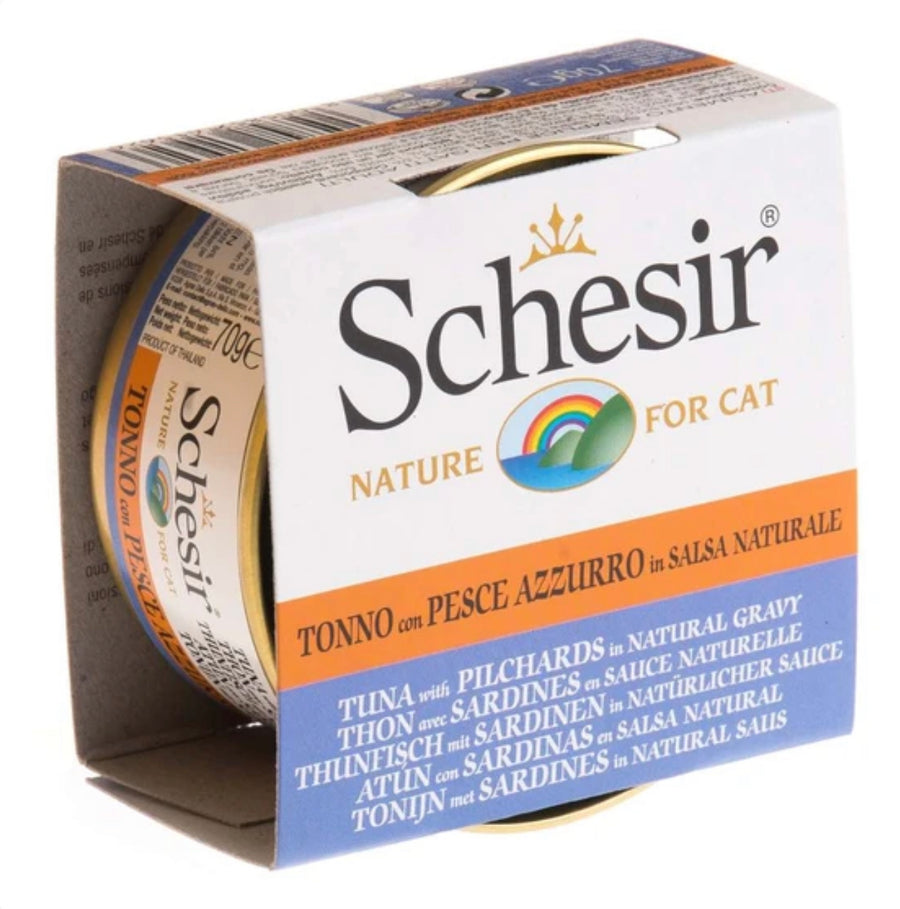 Schesir Tuna with Pilchard in Natural Gravy Canned Cat Food 70g X14