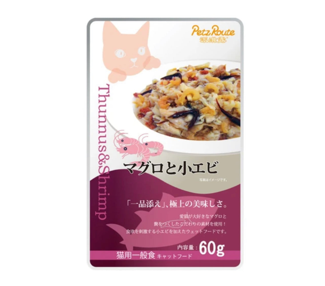 Petz Route Feast Tuna & Bonito Shrimp Pouch Cat Food 60g