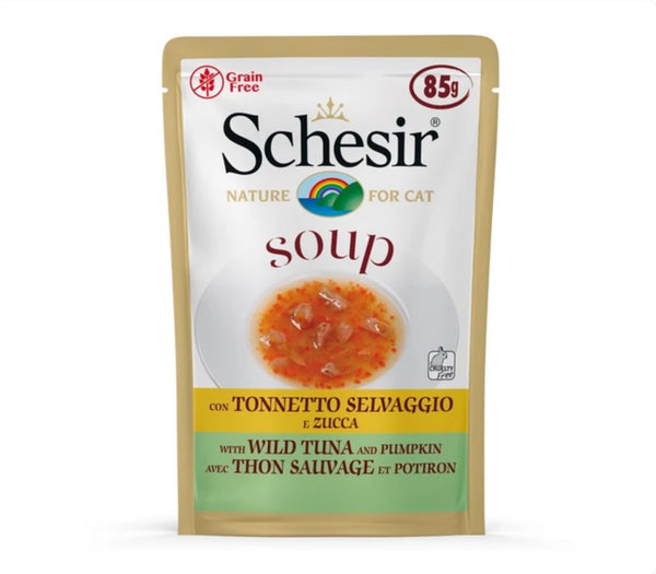 Schesir Soup With Wild Tuna & Pumpkin Grain-Free Pouch Cat Food 85g X10