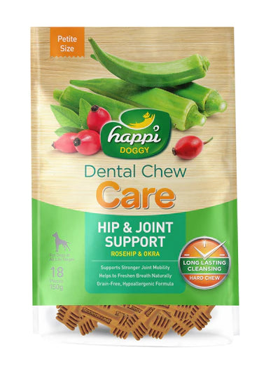 Happi Doggy Care Rosehip & Okra Hip & Joint Support Grain-Free Dental Dog Chews 150g (2.5" Petite)