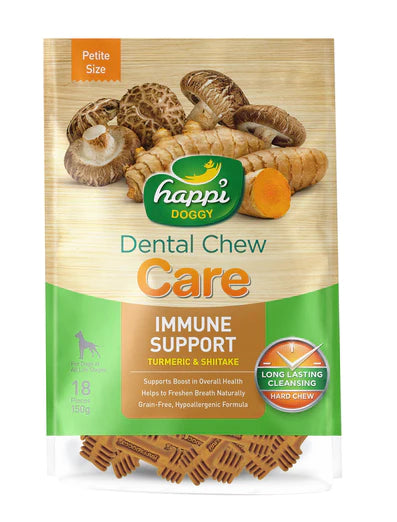 Happi Doggy Care Turmeric & Shiitake Immune Support Grain-Free Dental Dog Chews 150g (2.5" Petite)