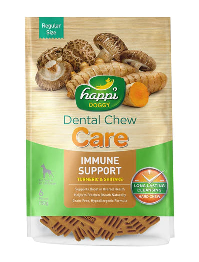 Happi Doggy Care Turmeric & Shiitake Immune Support Grain-Free Dental Dog Chews 150g (4" Regular)