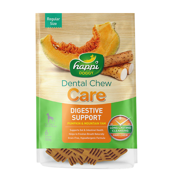 Happi Doggy Dental Chew Care Pumpkin & Mountain Yam Digestive Support 150g (4" Regular)