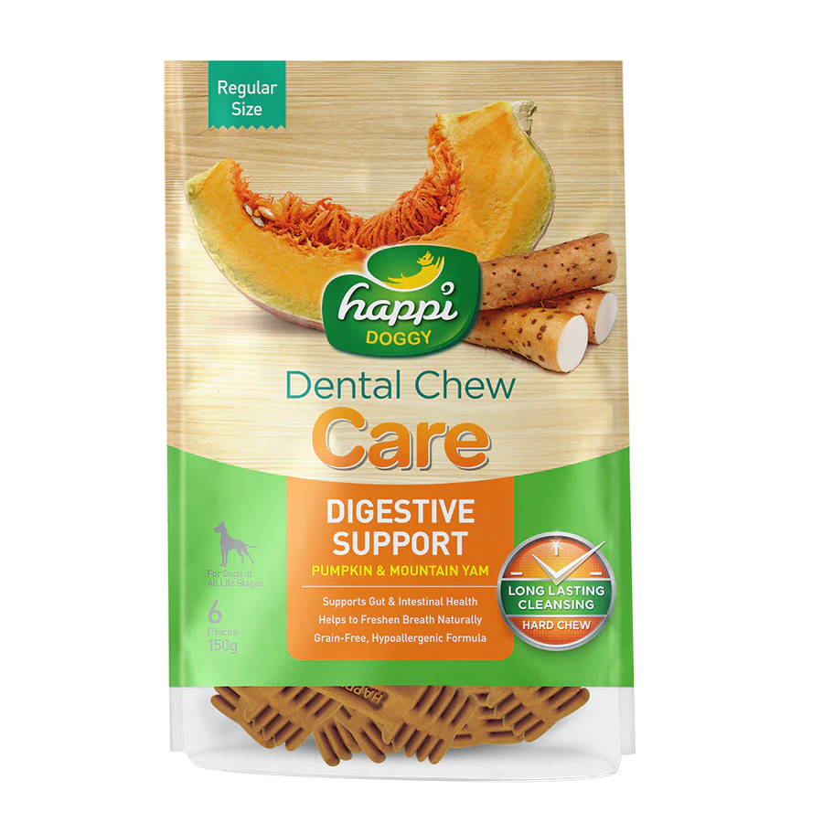 Happi Doggy Dental Chew Care Pumpkin & Mountain Yam Digestive Support 150g (4" Regular)