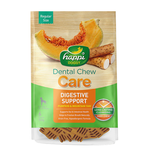 Happi Doggy Dental Chew Care Pumpkin & Mountain Yam Digestive Support 150g (4" Regular)