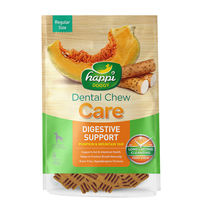 Happi Doggy Dental Chew Care Pumpkin & Mountain Yam Digestive Support 150g (4" Regular)