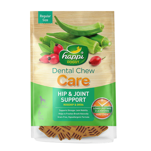Happi Doggy Care Rosehip & Okra Hip & Joint Support Grain-Free Dental Dog Chews 150g (Regular)