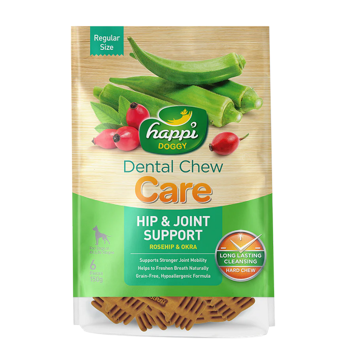 Happi Doggy Care Rosehip & Okra Hip & Joint Support Grain-Free Dental Dog Chews 150g (Regular)