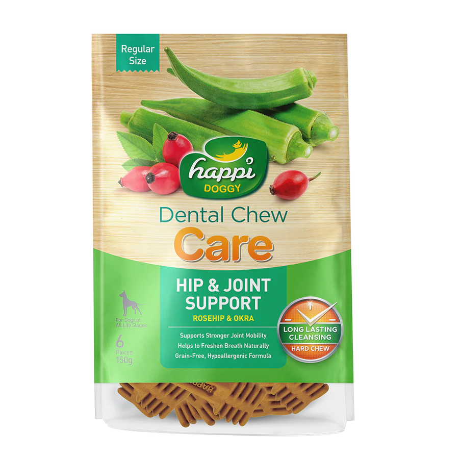 Happi Doggy Care Rosehip & Okra Hip & Joint Support Grain-Free Dental Dog Chews 150g (Regular)
