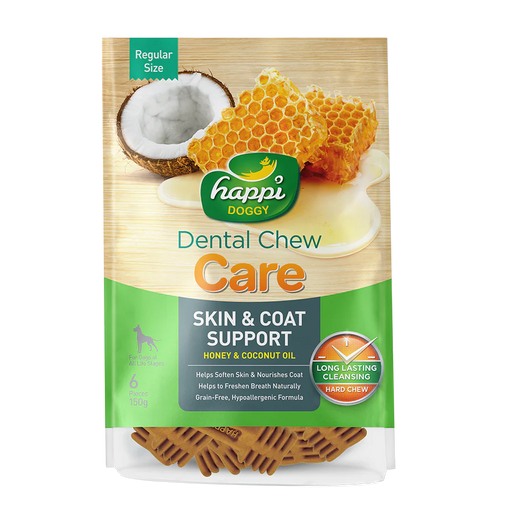 Happi Doggy Dental Chew Care Honey & Coconut Oil Skin & Coat Support 150g (4" Regular)