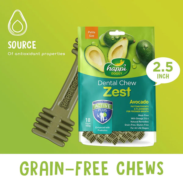Happi Doggy Zest Avocado Dental Dog Chew 150g
