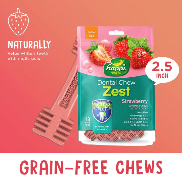 Happi Doggy Zest Strawberry Dental Dog Chew 150g