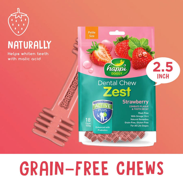 Happi Doggy Zest Strawberry Dental Dog Chew 150g