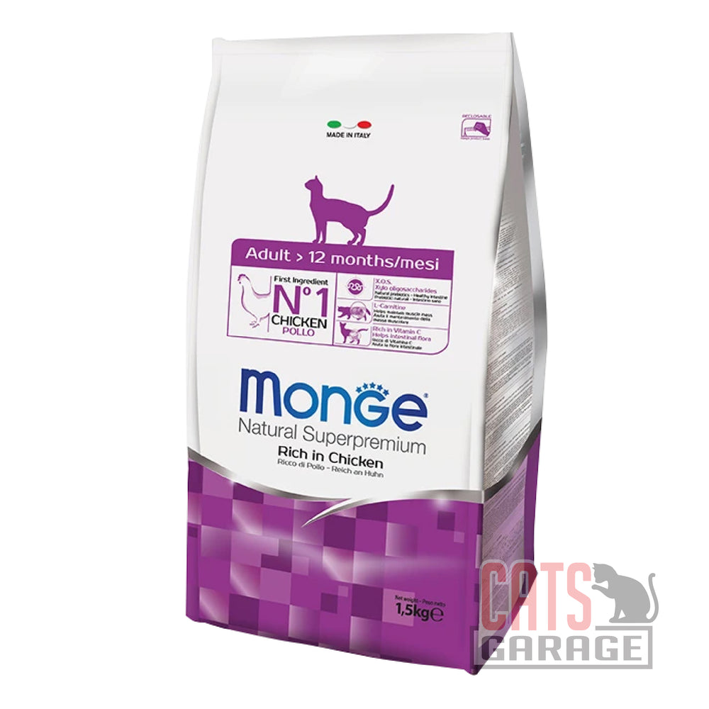 Monge Natural Superpremium Adult Rich in Chicken Cat Dry Food (2 Sizes)