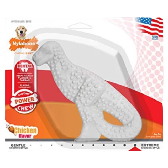 Nylabone Dura Chew Power Chew Dental Dinosaur Chicken Flavor Regular