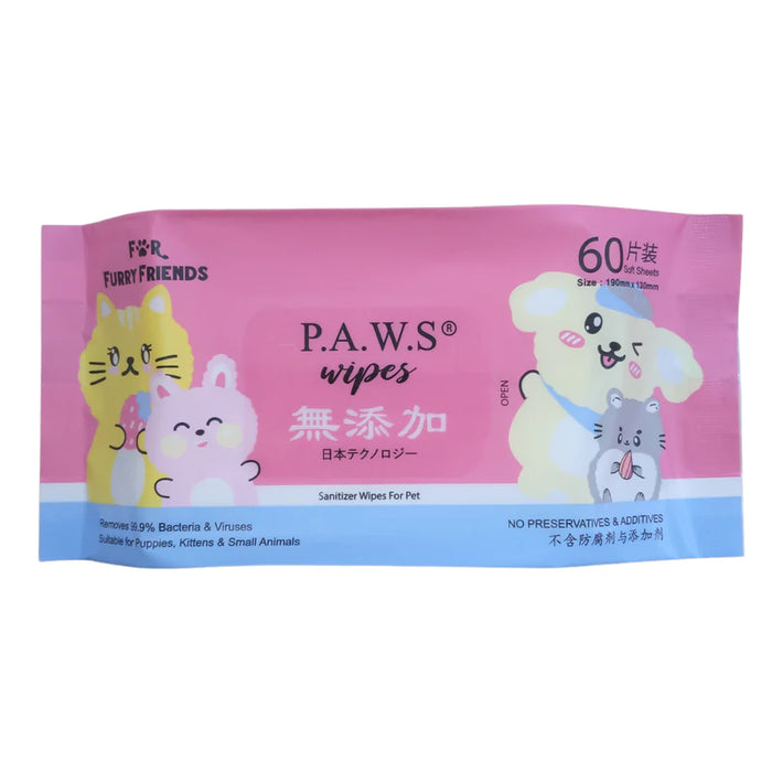 For Furry Friends Pet's Activated Water Sanitizer (P.A.W.S) Travel Wipes 60 Sheets