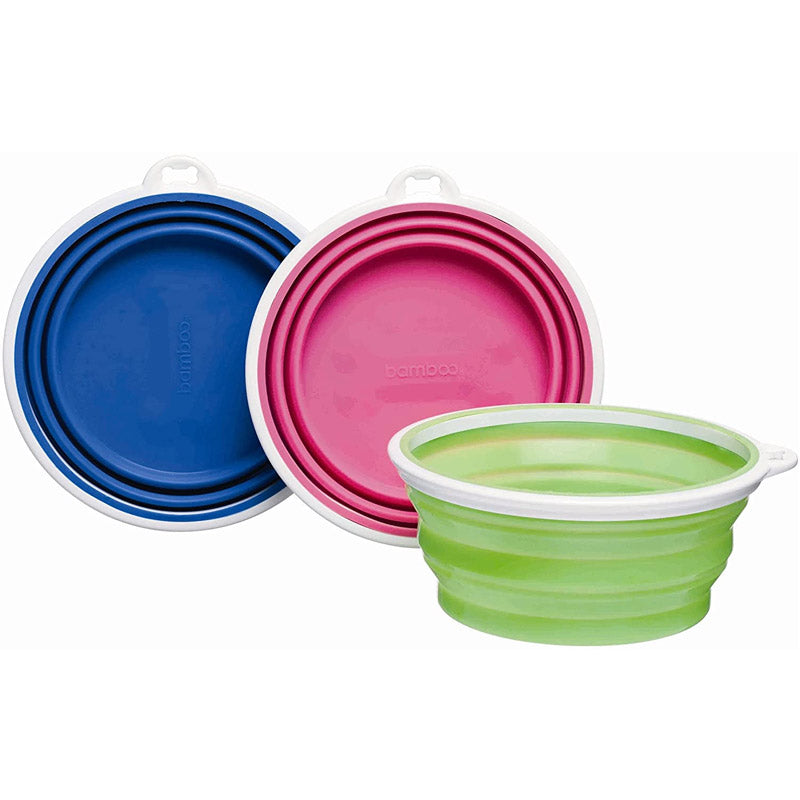Petmate Bamboo Silicone Pop-Up Travel Bowl for Cat and Dog