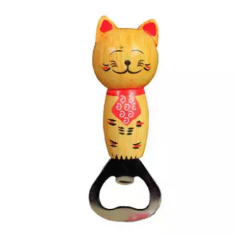 Cute Beer Top Bottle Opener Fridge Magnet Wood Hand Paint Cat Shape Party Tool