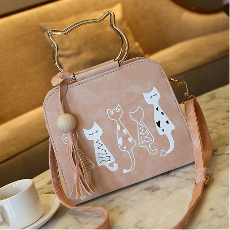Women Leisure Sling Bag With Cartoon Cats Handbag (PINK)