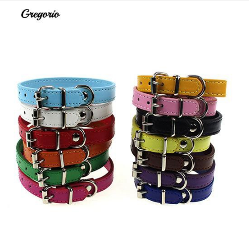 Faux Leather Pure Color Cute Perts Collar Neck Buckle