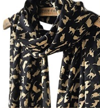 Women's Chiffon Cat Kitten Long Scarf - BLACK