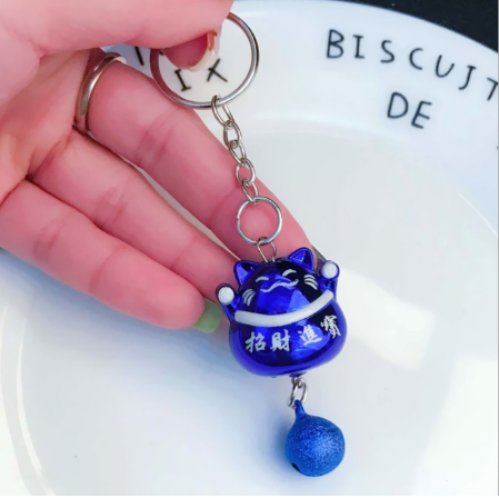 Cute Fortune Maneki Keychain with Bell - BLUE
