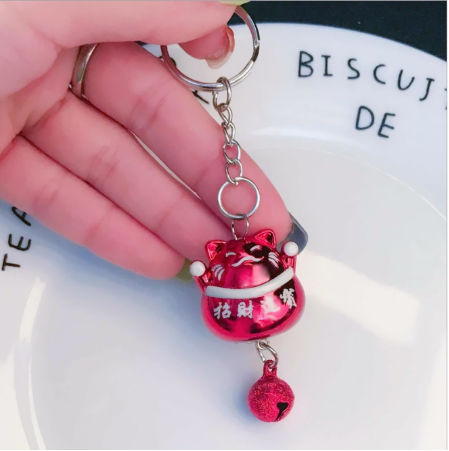 Cute Fortune Maneki Keychain with Bell - RED