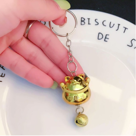 Cute Fortune Maneki Keychain with Bell - YELLOW