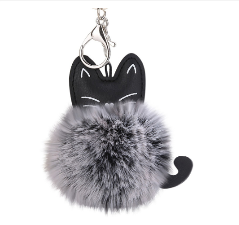Cat Keychain Pompoms - BLACK