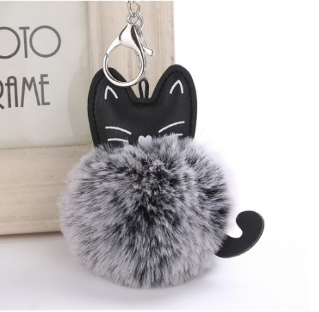 Cat Keychain Pompoms - GREY