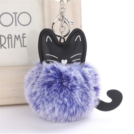 Cat Keychain Pompoms - PURPLE