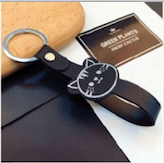 Cat PU Leather Key Rope Keychain Lanyard - BLACK