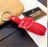 Cat PU Leather Key Rope Keychain Lanyard - RED