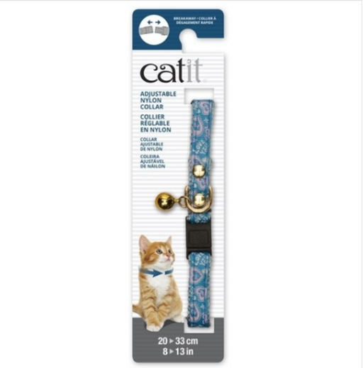 Catit Adjustable Breakaway Nylon Collar with Rivets Blue with Pink Hearts
