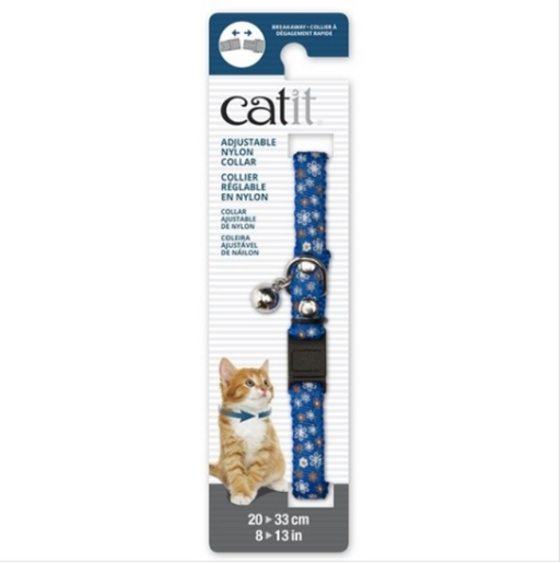 Catit Adjustable Breakaway Nylon Collar with Rivets Blue with Flowers
