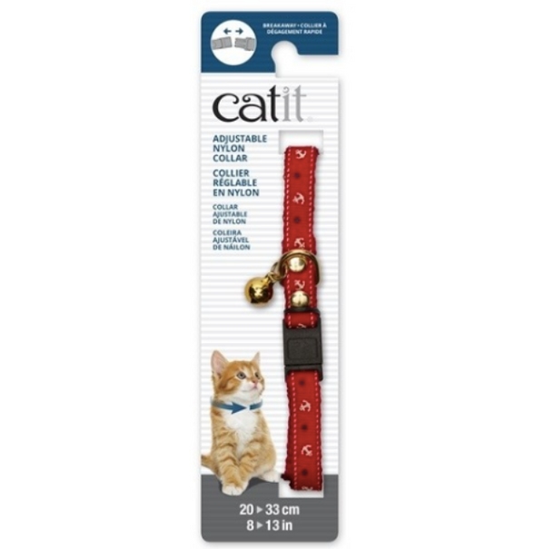 Catit Adjustable Breakaway Nylon Collar with Rivets Red Nautical