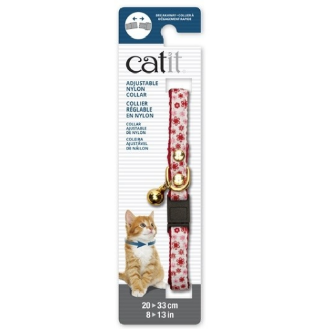 Catit Adjustable Breakaway Nylon Collar with Rivets Red & White with Flowers