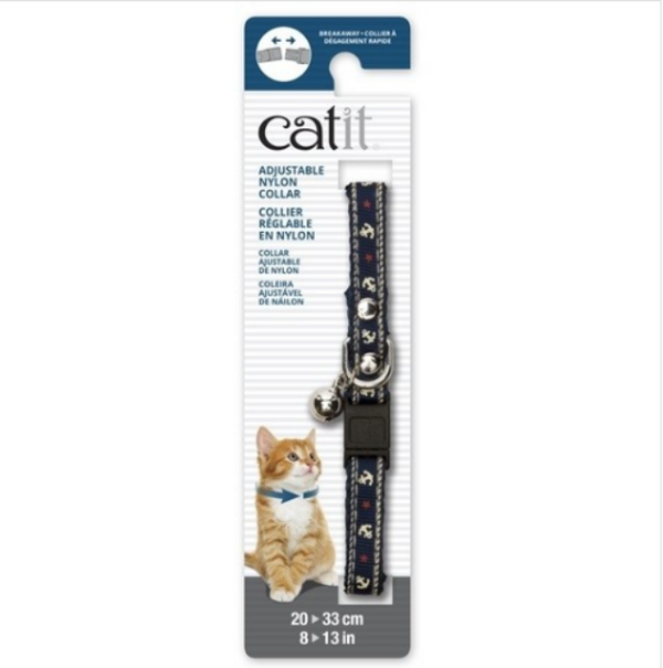 Catit Adjustable Breakaway Nylon Collar with Rivets Blue Nautical