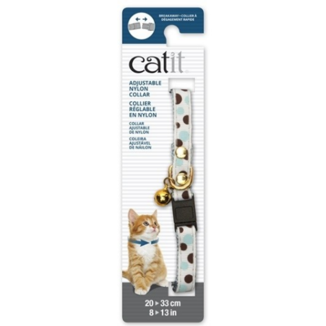 Catit Adjustable Breakaway Nylon Collar with Rivets White with Polka Dots