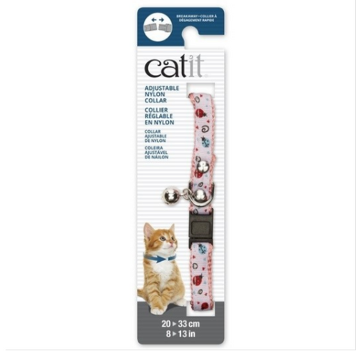 Catit Adjustable Breakaway Nylon Collar with Rivets - Pink and White with Ladybugs