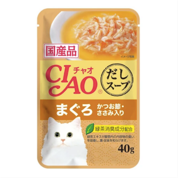 CIAO Clear Soup Chicken Fillet, Tuna Maguro & Bonito 40g X 16 Pouch
