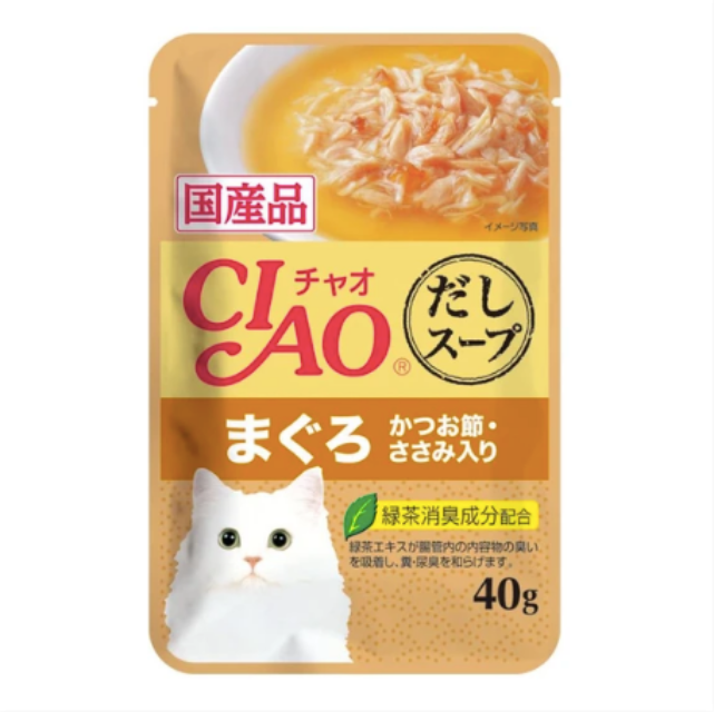 CIAO Clear Soup Chicken Fillet, Tuna Maguro & Bonito 40g X 16 Pouch