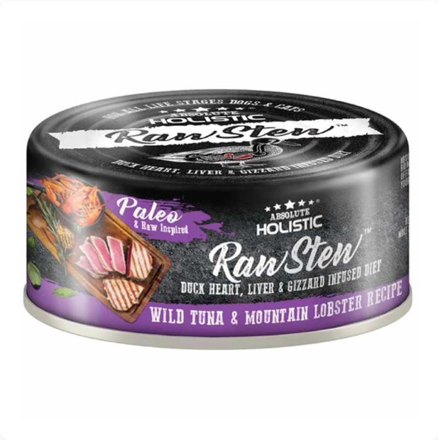 Absolute Holistic Raw Stew Wild Tuna & Mountain Lobster] Grain-Free Dog & Cat Wet Food  80g X96