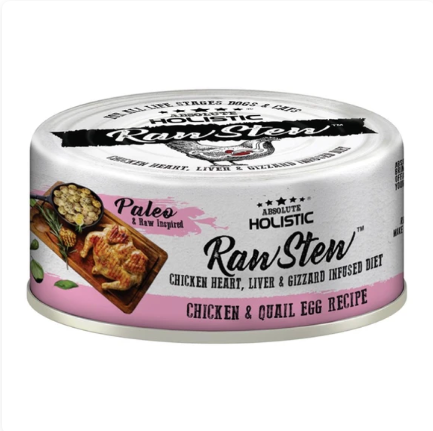 Absolute Holistic Raw Stew Chicken & Quail Egg Grain-Free Dog & Cat Wet Food  80g X96