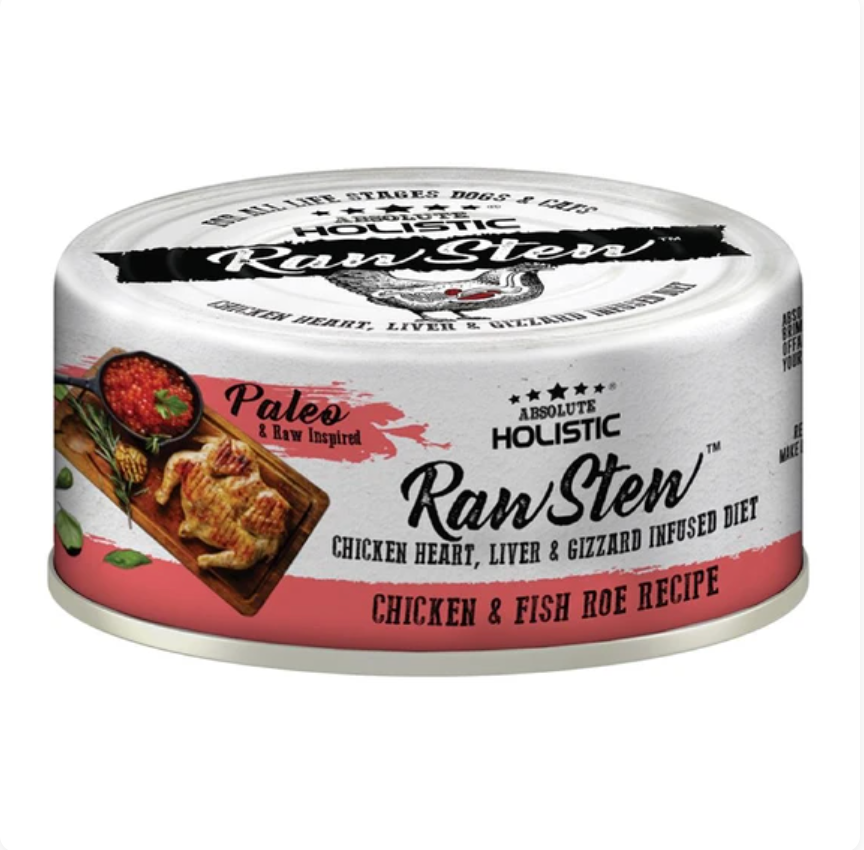 Absolute Holistic Raw Stew Chicken & Fish Roe Grain-Free Dog & Cat Wet Food 80g X96