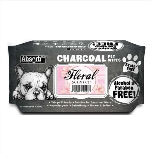 Absorb Plus Charcoal FLORAL Scented Pet Wipes 80Pcs X12