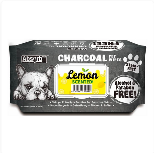 Absorb Plus Charcoal LEMON Scented Pet Wipes 80Pcs X12