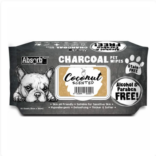 Absorb Plus Charcoal COCONUT Scented Pet Wipes 80Pcs X12