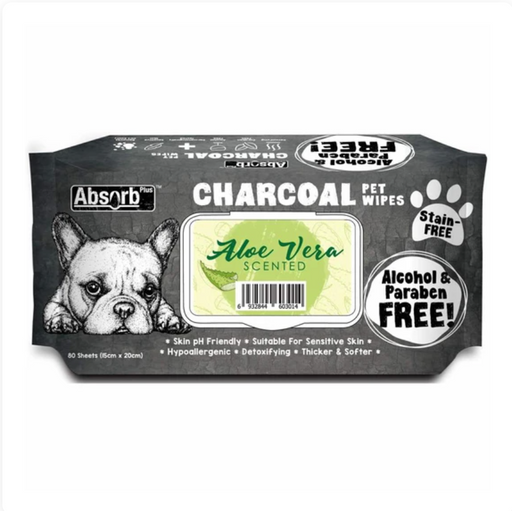 Absorb Plus Charcoal ALOE VERA Scented Pet Wipes 80Pcs X12