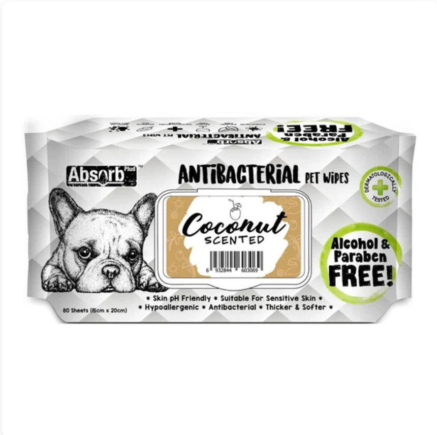 Absorb Plus Antibacterial COCONUT Scented Pet Wipes 80Pcs X12